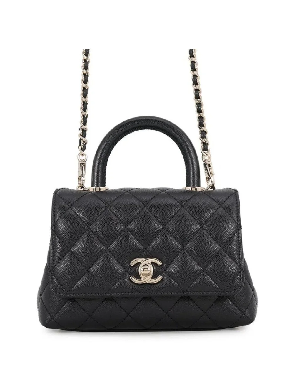 Chanel Handbag CC Logo Top Handle XXS Flap Bag Caviar Leather Bag 2-Way Black